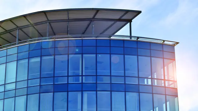 Commercial window tint on a Denton office building